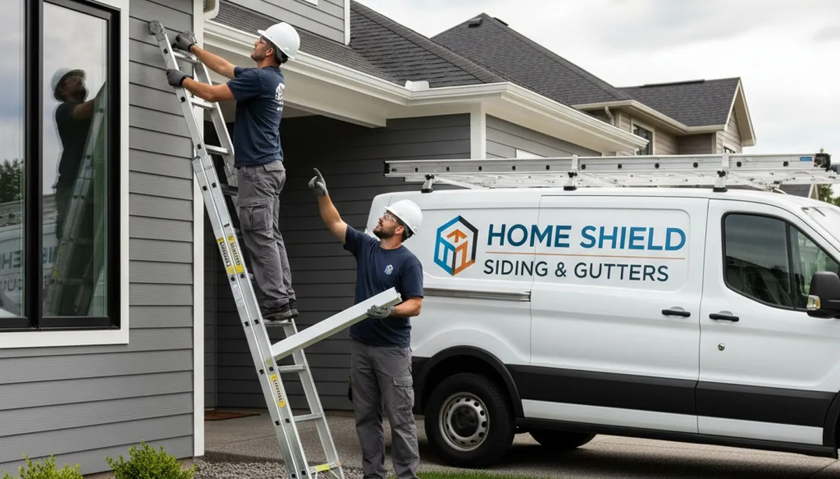 Technician repairing residential gutters and vinyl siding in Nashville, TN