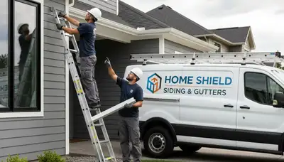 Technician repairing residential gutters and vinyl siding in Nashville, TN