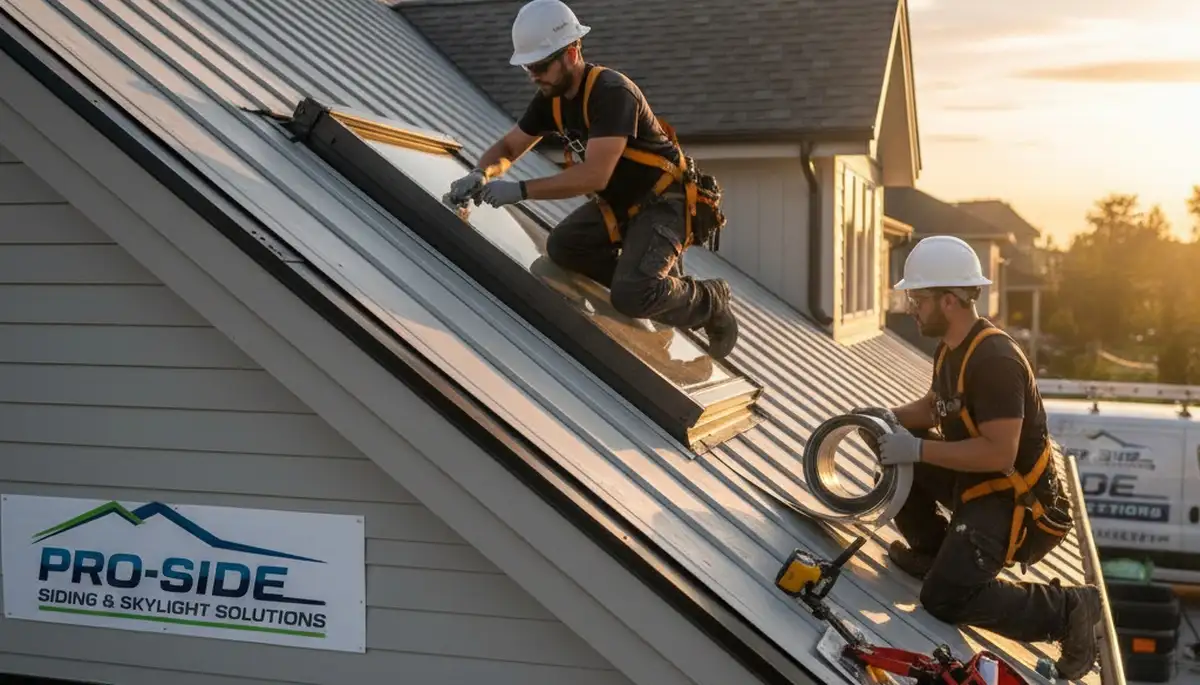 Technician repairing skylight on vinyl siding home in Nashville, TN for Next Level Exteriors