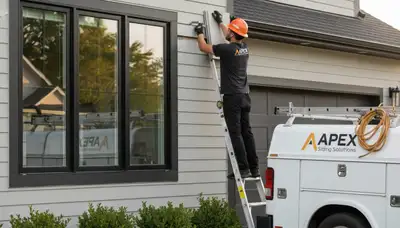 Technician repairing damaged vinyl siding on Nashville TN home exterior