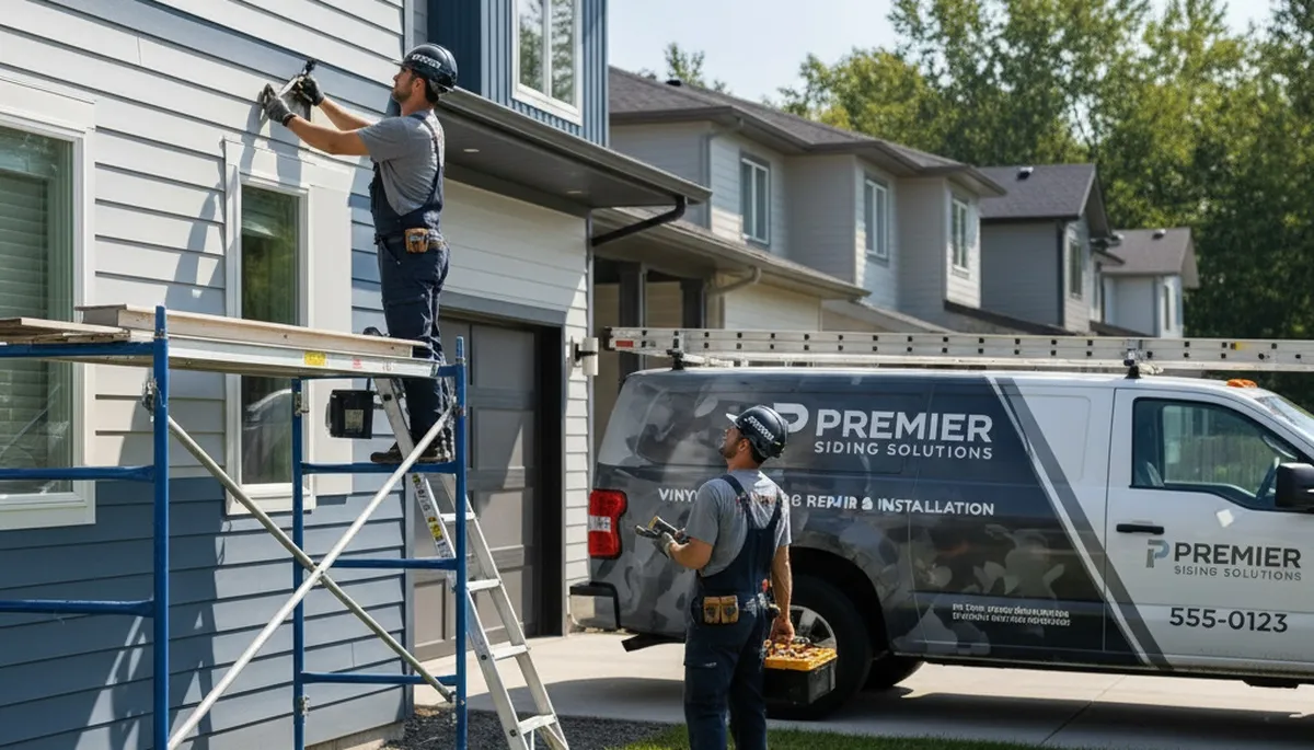 Technician repairing damaged vinyl siding on home exterior in Nashville, TN
